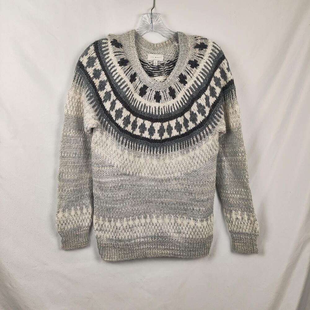 Lucky Brand Sweater Womens Medium Gray Fair Isle Chunky Knit Pullover Cozy
